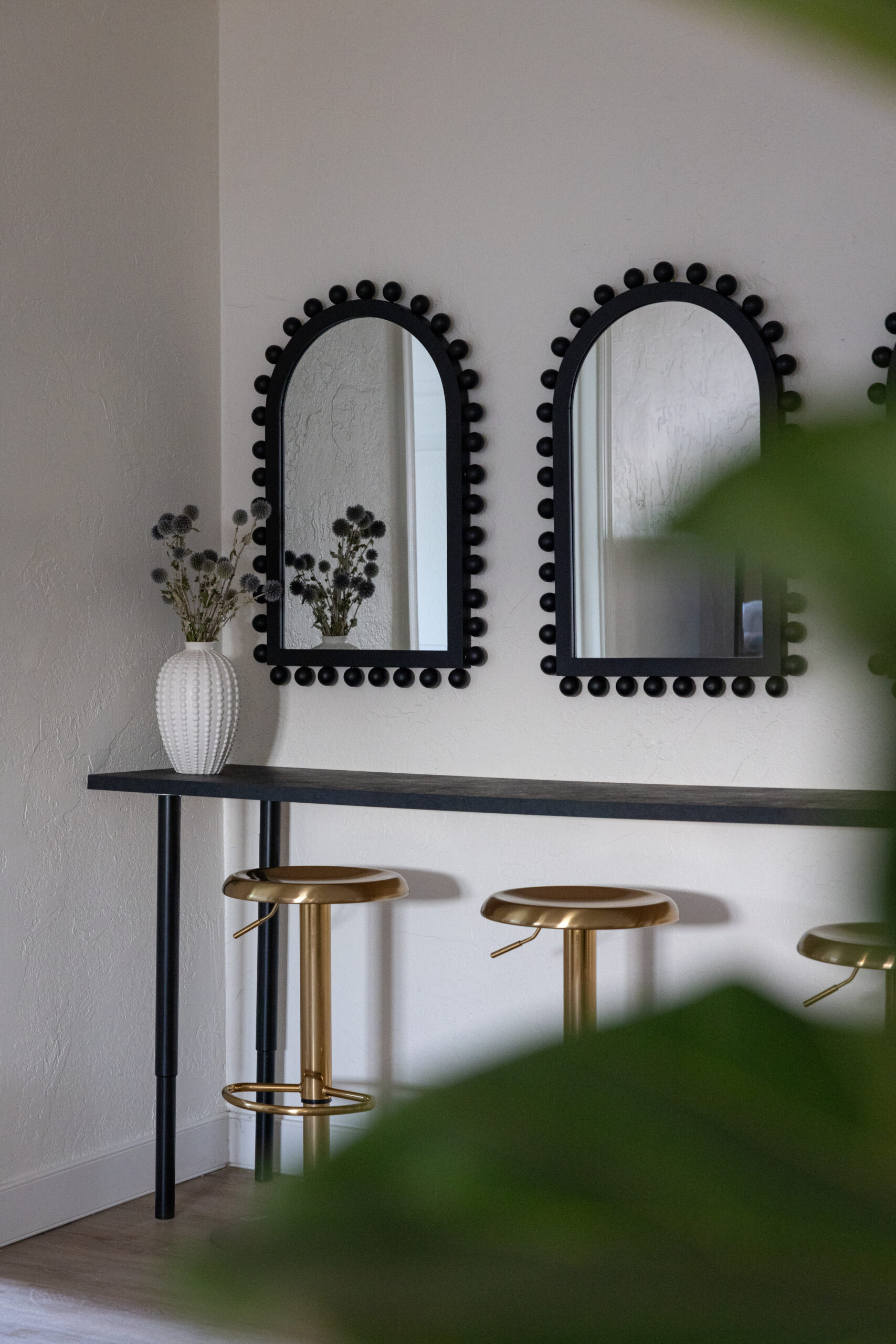 Black Wood Ball Arched Mirror - Image 5