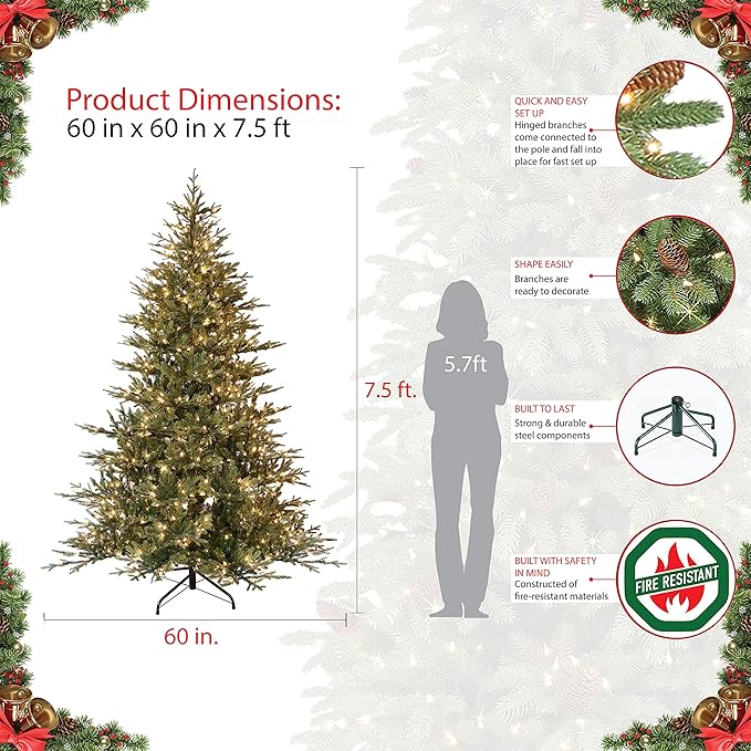 My 7.5 Foot Pre-Lit Balsam Fir Artificial Christmas Tree with 800 Clear Lights - Image 4
