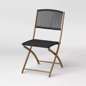 black and wood folding outdoor dining chair
