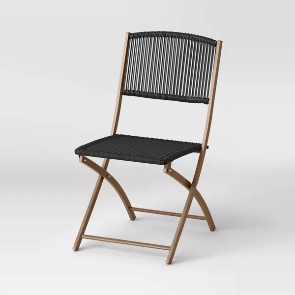 black and wood folding outdoor dining chair