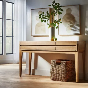 wooden console table with drawers