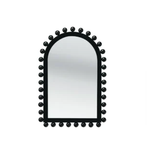 Black wood ball arched mirror