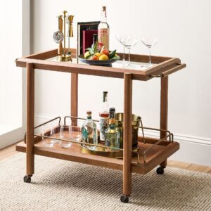 wood and brass bar cart